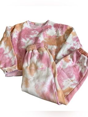 Comfrt Kids Minimalist Crew Sweatshirt Jogger Pants Set Sunset Tie Dye Youth L
